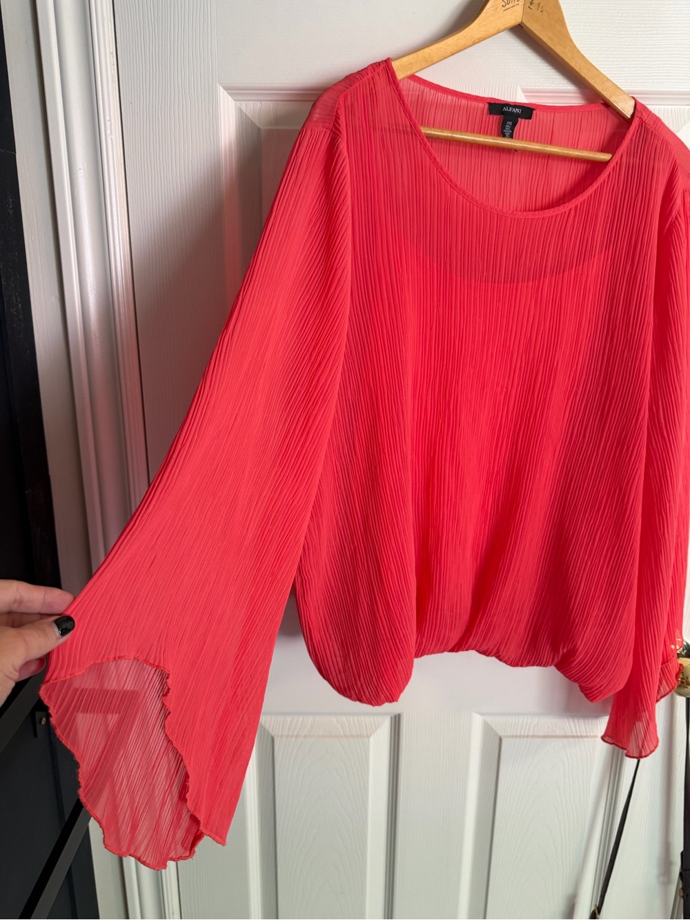 Alfani Coral Pleated Bell Sleeve Blouse